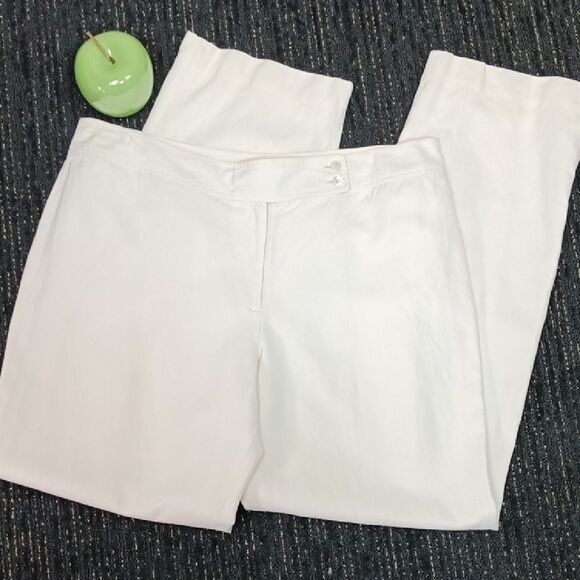 Ann Taylor Women Cream Linen Blend Straight Leg Lined Trousers sz 14 - Picture 1 of 8